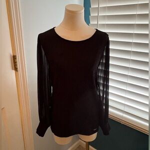 Calvin Klein Black Sheer Sleeve Blouse